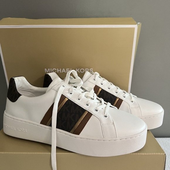 BRAND NEW MICHAEL KORS POPPY STRIPE SNEAKERS SHOES SIZE 9.5 - Picture 1 of 3
